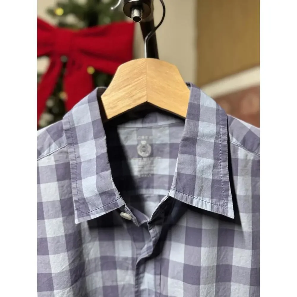 Men's Long Sleeve Button-Up Shirt - Gray and Black Checkered